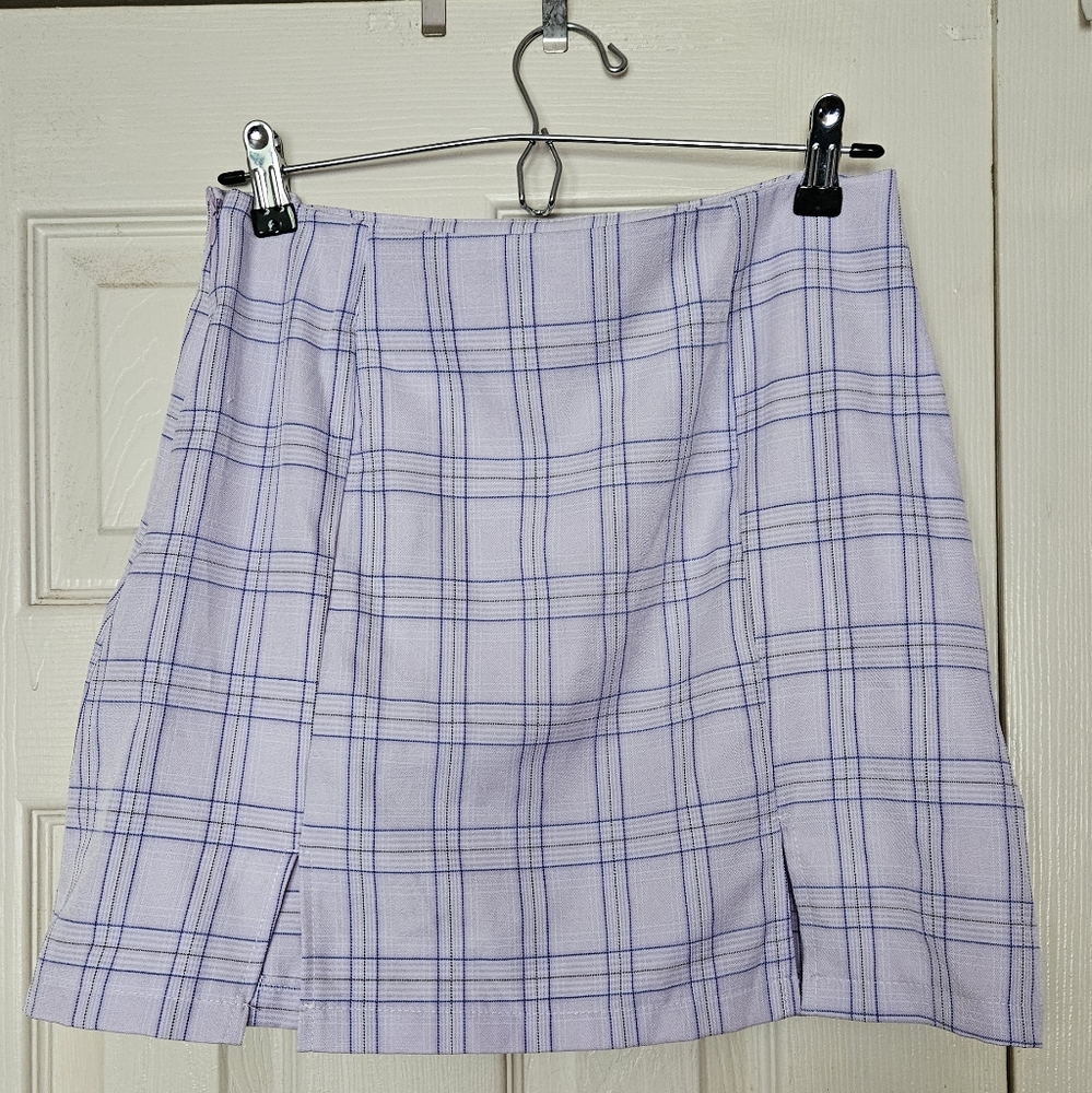 Lilac Purple Plaid Mini Skirt with Slits